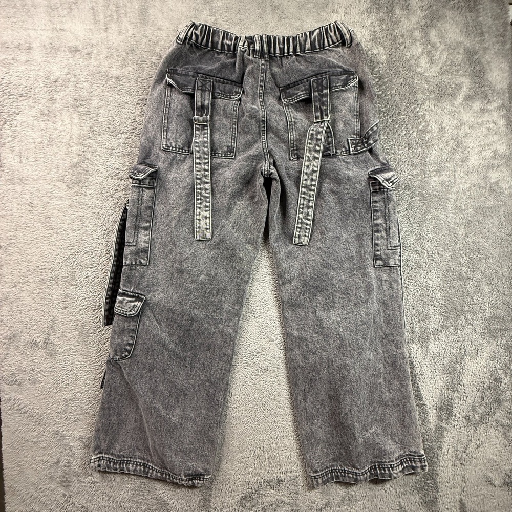 Justify Y2K Cargo Wide Leg Denim Jeans Elastic Waist Womens L Gray - Picture 2 of 8